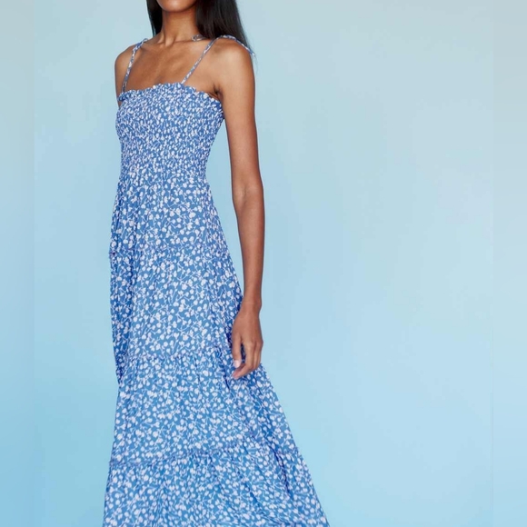 Reformation Nira Smock Dress Strapless Midi Maxi Blue Floral XS - Picture 6 of 12